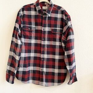 Jachs New York Mens XL Shirt Red Black Buffalo Plaid 100% Cotton Button‎ Down